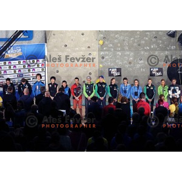 in the Final of IFSC Climbing World Cup 2015 in Zlato pole Hall, Kranj, Slovenia in November 15, 2015
