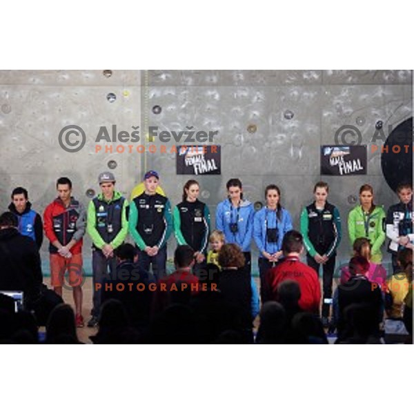 in the Final of IFSC Climbing World Cup 2015 in Zlato pole Hall, Kranj, Slovenia in November 15, 2015