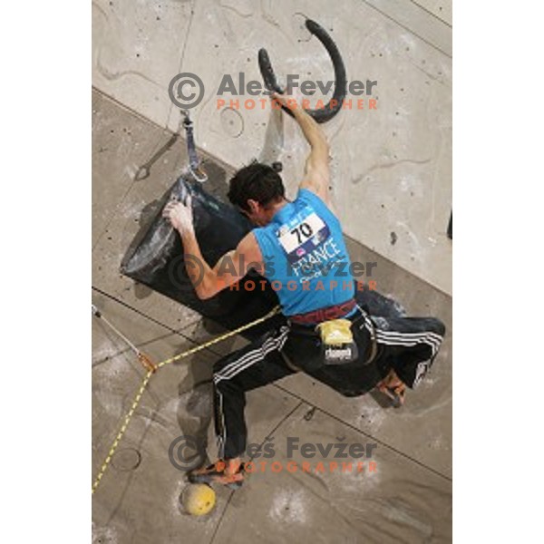 Romain Desgranges (FRA) in the Final of IFSC Climbing World Cup 2015 in Zlato pole Hall, Kranj, Slovenia in November 15, 2015