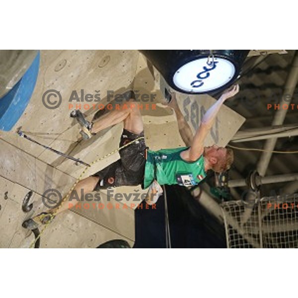 Jakob Schubert of Austria in the Final of IFSC Climbing World Cup 2015 in Zlato pole Hall, Kranj, Slovenia in November 15, 2015