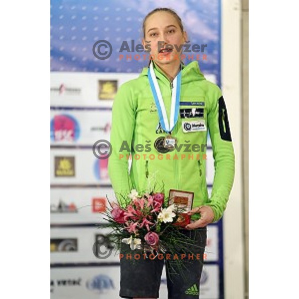 Janja Garnbret of Slovenia in the Final of IFSC Climbing World Cup 2015 in Zlato pole Hall, Kranj, Slovenia in November 15, 2015