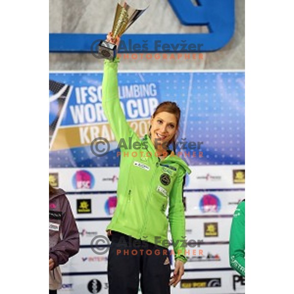 Mina Markovic of Slovenia in the Final of IFSC Climbing World Cup 2015 in Zlato pole Hall, Kranj, Slovenia in November 15, 2015