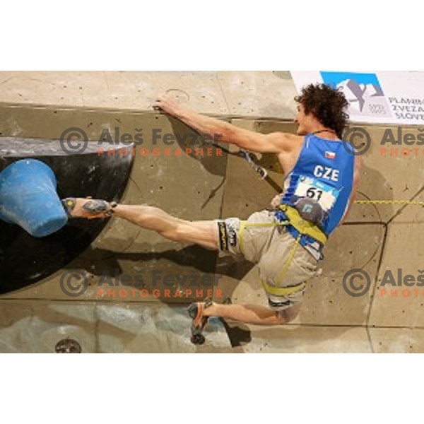 Adam Ondra (CZE) in the Final of IFSC Climbing World Cup 2015 in Zlato pole Hall, Kranj, Slovenia in November 15, 2015