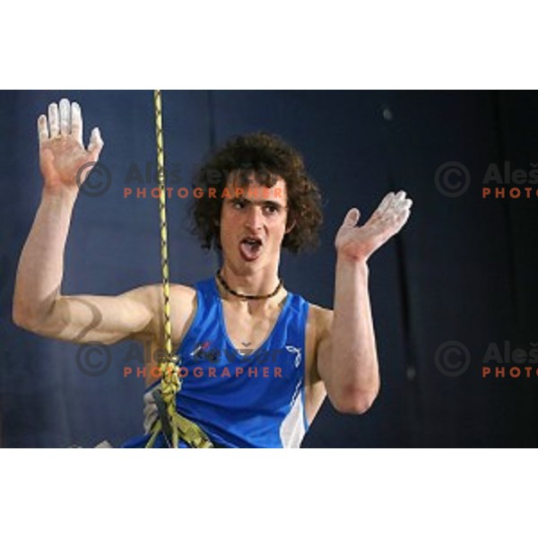 Adam Ondra (CZE) in the Final of IFSC Climbing World Cup 2015 in Zlato pole Hall, Kranj, Slovenia in November 15, 2015