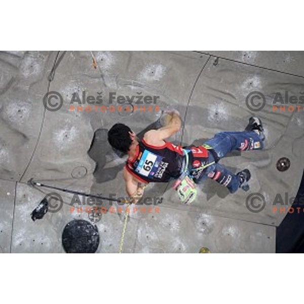 Julian Puigblanque (ESP) in the Final of IFSC Climbing World Cup 2015 in Zlato pole Hall, Kranj, Slovenia in November 15, 2015