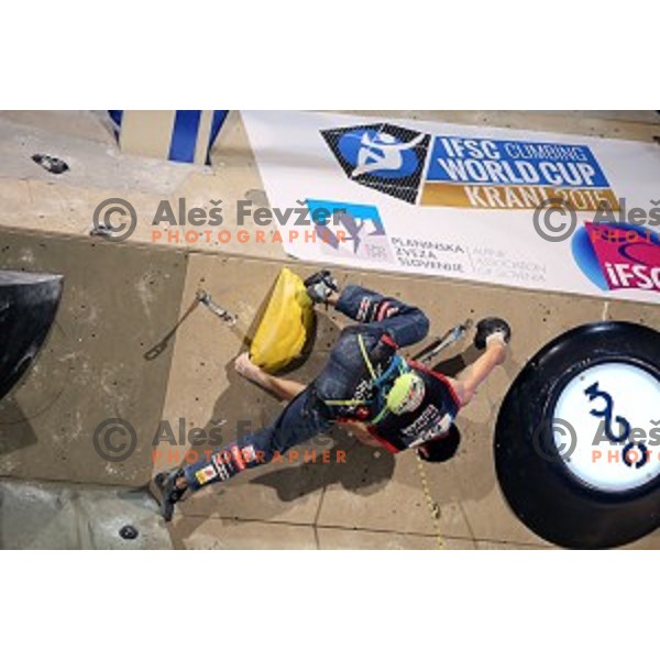 Julian Puigblanque (ESP) in the Final of IFSC Climbing World Cup 2015 in Zlato pole Hall, Kranj, Slovenia in November 15, 2015