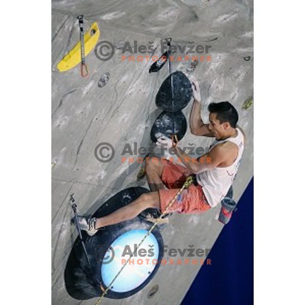 Sean Mccoll (CAN) in the Final of IFSC Climbing World Cup 2015 in Zlato pole Hall, Kranj, Slovenia in November 15, 2015