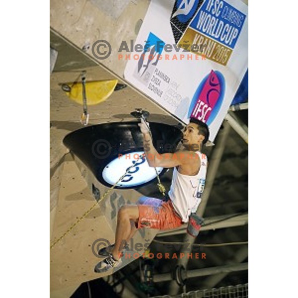Sean Mccoll (CAN) in the Final of IFSC Climbing World Cup 2015 in Zlato pole Hall, Kranj, Slovenia in November 15, 2015