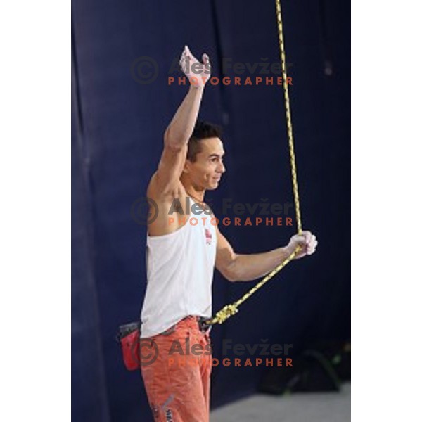 Sean Mccoll (CAN) in the Final of IFSC Climbing World Cup 2015 in Zlato pole Hall, Kranj, Slovenia in November 15, 2015