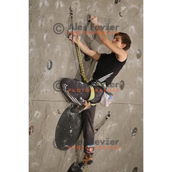 Domen Skofic of Slovenia in the Final of IFSC Climbing World Cup 2015 in Zlato pole Hall, Kranj, Slovenia in November 15, 2015