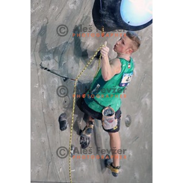 Jakob Schubert of Austria in the Final of IFSC Climbing World Cup 2015 in Zlato pole Hall, Kranj, Slovenia in November 15, 2015