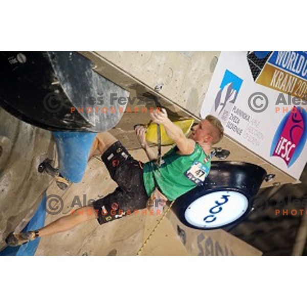 Jakob Schubert of Austria in the Final of IFSC Climbing World Cup 2015 in Zlato pole Hall, Kranj, Slovenia in November 15, 2015