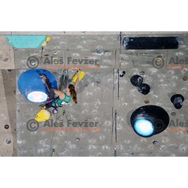 Helene Janicot (FRA) in the Final of IFSC Climbing World Cup 2015 in Zlato pole Hall, Kranj, Slovenia in November 15, 2015