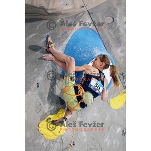 Mina Markovic of Slovenia in the Final of IFSC Climbing World Cup 2015 in Zlato pole Hall, Kranj, Slovenia in November 15, 2015