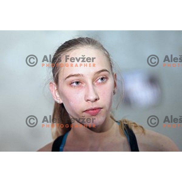Janja Garnbret of Slovenia in the Final of IFSC Climbing World Cup 2015 in Zlato pole Hall, Kranj, Slovenia in November 15, 2015