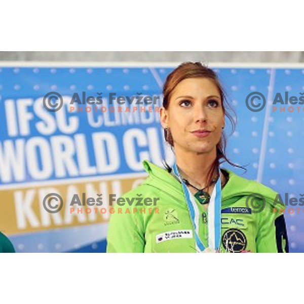 Mina Markovic of Slovenia in the Final of IFSC Climbing World Cup 2015 in Zlato pole Hall, Kranj, Slovenia in November 15, 2015