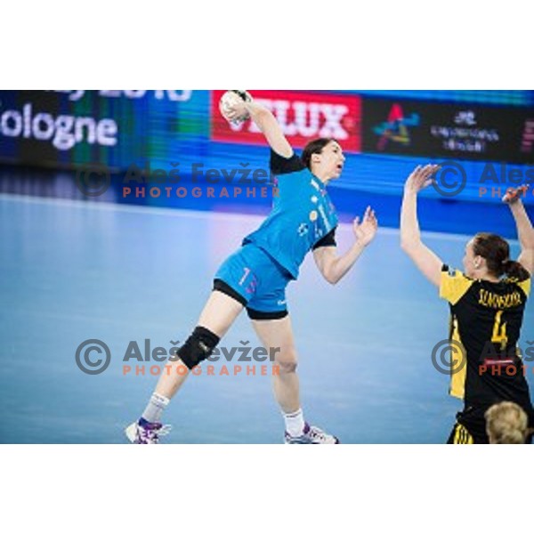 Mirjeta Bajramoska in action during handball match between Krim Mercator - Rostov-Don, EHF Women\'s Champions League, Stozice, Ljubljana, 20.11.2015