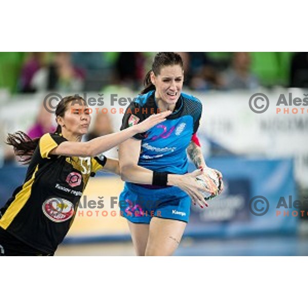 Alja Koren in action during handball match between Krim Mercator - Rostov-Don, EHF Women\'s Champions League, Stozice, Ljubljana, 20.11.2015