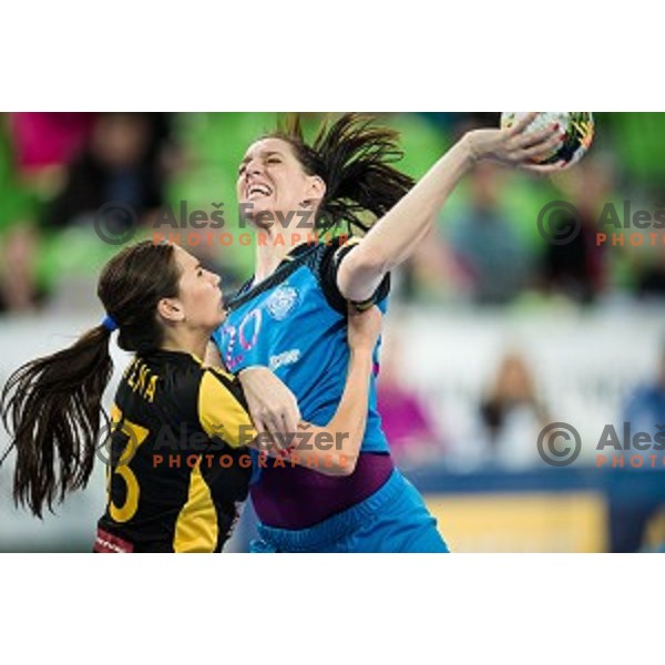 Alja Koren in action during handball match between Krim Mercator - Rostov-Don, EHF Women\'s Champions League, Stozice, Ljubljana, 20.11.2015