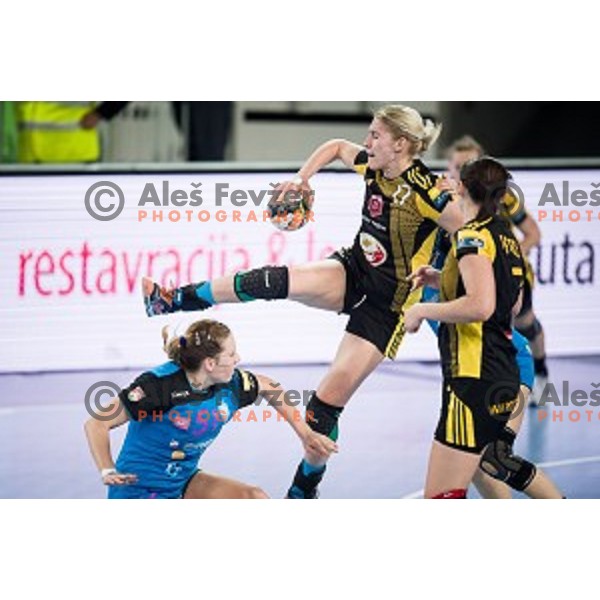 Valeriya Bobrovnikova in action during handball match between Krim Mercator - Rostov-Don, EHF Women\'s Champions League, Stozice, Ljubljana, 20.11.2015