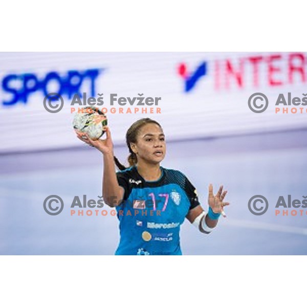 Elisabeth Omoregie in action during handball match between Krim Mercator - Rostov-Don, EHF Women\'s Champions League, Stozice, Ljubljana, 20.11.2015