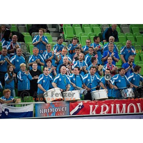 Krim fans in action during handball match between Krim Mercator - Rostov-Don, EHF Women\'s Champions League, Stozice, Ljubljana, 20.11.2015