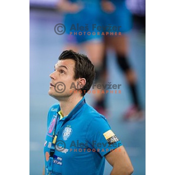 Jaka Kravanja in action during handball match between Krim Mercator - Rostov-Don, EHF Women\'s Champions League, Stozice, Ljubljana, 20.11.2015