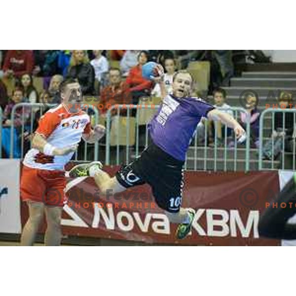 Tine Poklar in action during EHF cup handball match, RK Maribor - CS Dinamo Bucharest, played in Tabor Hall, 21.11.2015, Maribor