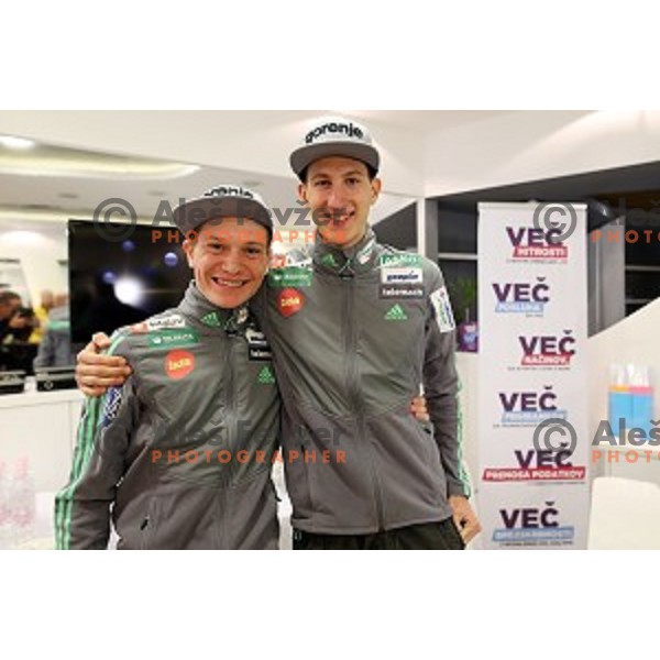 Anze Lanisek, Nejc Dezman at press conference of Slovenia Nordic team for 2015/2016 World Cup ski jumping season in Ljubljana, Slovenia on November 23, 2015
