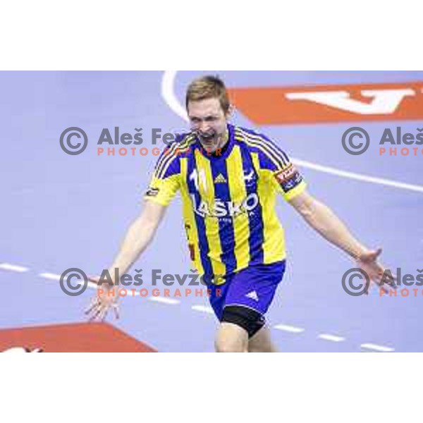 of Celje Pivovarna Lasko in action during EHF Champions league match between Celje Pivovarna Lasko and Kiel in Zlatorog Hall, Celje, Slovenia on November 28, 2015