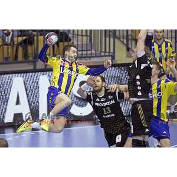 of Celje Pivovarna Lasko in action during EHF Champions league match between Celje Pivovarna Lasko and Kiel in Zlatorog Hall, Celje, Slovenia on November 28, 2015