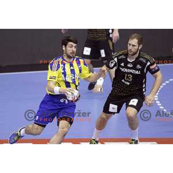 of Celje Pivovarna Lasko in action during EHF Champions league match between Celje Pivovarna Lasko and Kiel in Zlatorog Hall, Celje, Slovenia on November 28, 2015