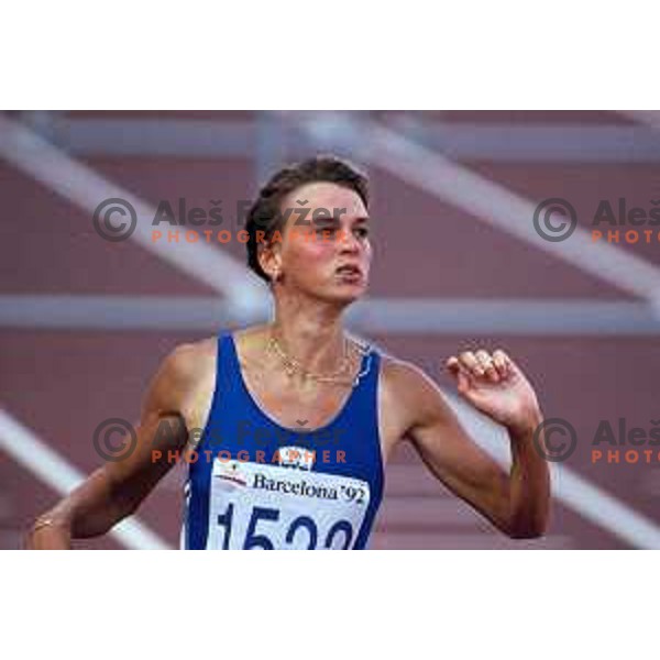 Brigita Bukovec of Slovenia competes at 100 meters hurdles at Barcelona 1992 Olympic games, Spain