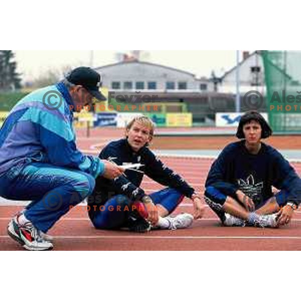 Coach Jure Kastelic, Brigita Bukovec, Alenka Bikar in Ljubljana, Slovenia 1995