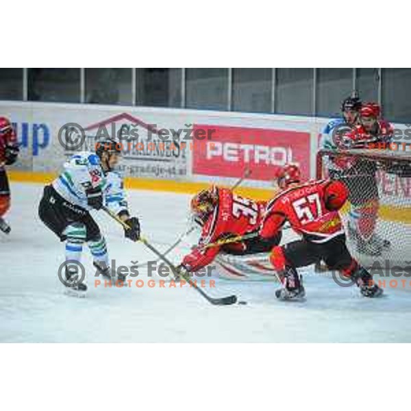 action during Final of Slovenian ice-hockey Cup between SIJ Acroni Jesenice and Telemach Olimpija in Podmezakla Hall, Jesenice on December 1, 2015