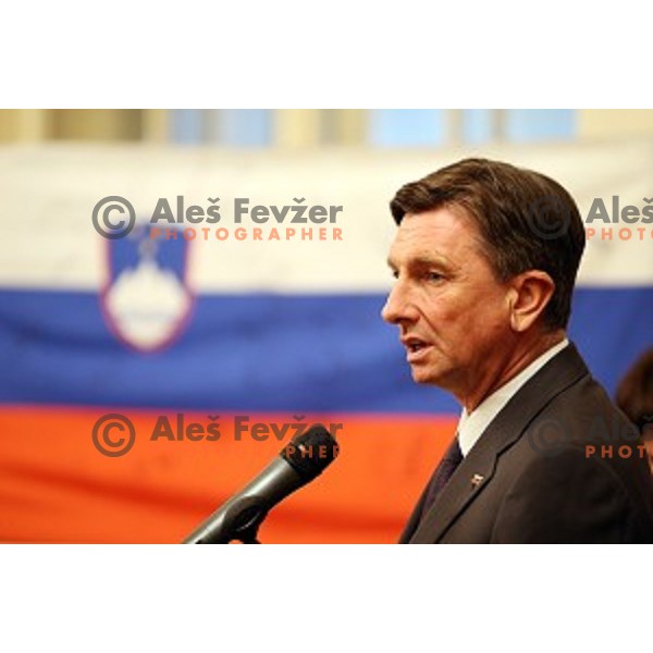 Borut Pahor with Slovenian sportsman and sportswoman at reception by president of Republic of Slovenia in Ljubljana on December 8, 2015