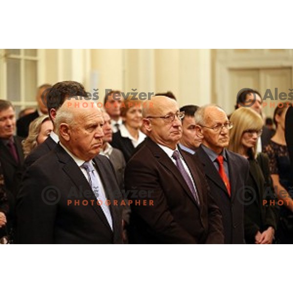 Janez Kociajncic and Bogdan Gabrovec with Slovenian sportsman and sportswoman at reception by president of Republic of Slovenia in Ljubljana on December 8, 2015