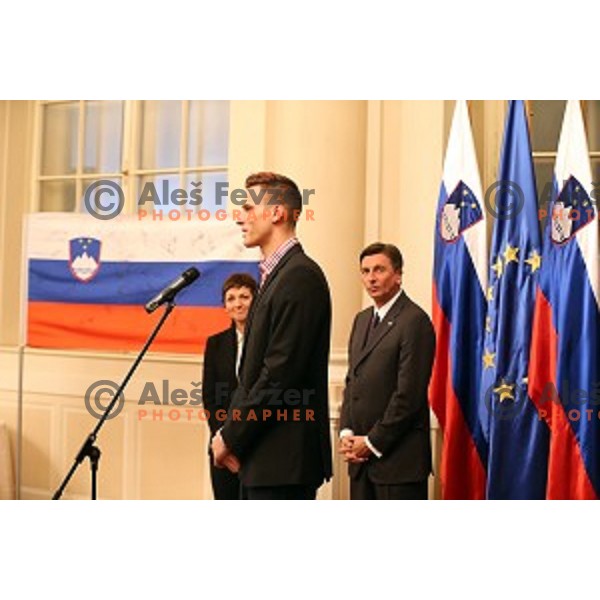 Jan Kozamernik with Slovenian sportsman and sportswoman at reception by president of Republic of Slovenia in Ljubljana on December 8, 2015