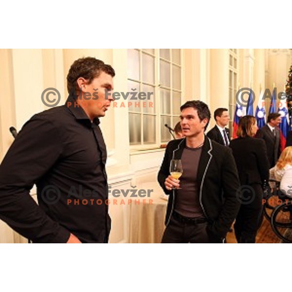 Vasilij Bozgar and Peter Kauzer with Slovenian sportsman and sportswoman at reception by president of Republic of Slovenia in Ljubljana on December 8, 2015