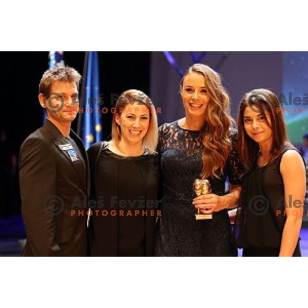 Mitja Petkovsek, Mojca ,Tina Maze at Slovenian sportsman of the year 2015 awards during Gala night in Cankar Hall on December 8, 2015, Ljubljana, Slovenia