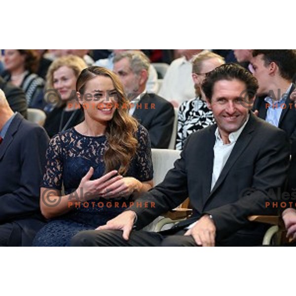 Tina Maze and Andrea Massi at Slovenian sportsman of the year 2015 awards during Gala night in Cankar Hall on December 8, 2015, Ljubljana, Slovenia