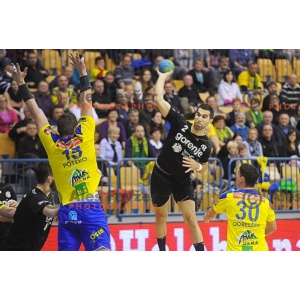 of Celje Pivovarna Lasko in action during Slovenian Cup match between Celje Pivovarna Lasko and Gorenje Velenje in Zlatorog Hall, Celje, Slovenia on December 10, 2015