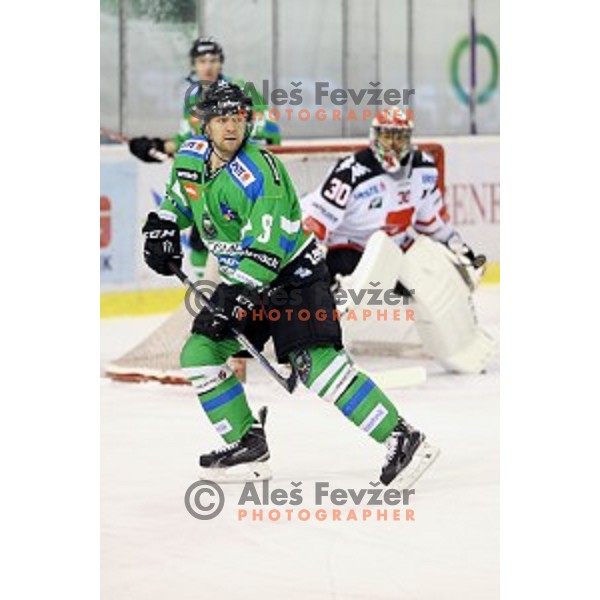 of Telemach Olimpija in action during ice-hockey match between Telemach Olimpija and TWK Innsbruck in EBEL league 2015/2016 in Tivoli Hall, Ljubljana, Slovenia on December 15, 2015