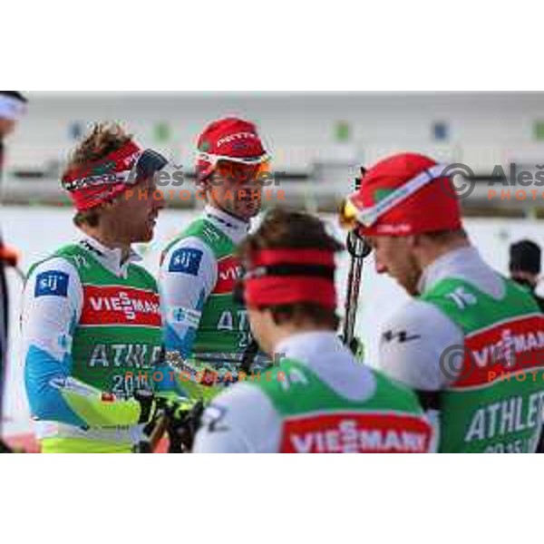 Klemen Bauer, Jakov Fak, Rok Tršan, Lenart Oblak during BMW IBU World Cup Biathlon Official Training at Pokljuka, Slovenia on December 16, 2015