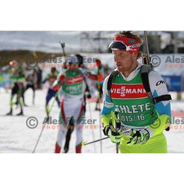 Klemen Bauer during BMW IBU World Cup Biathlon Official Training at Pokljuka, Slovenia on December 16, 2015