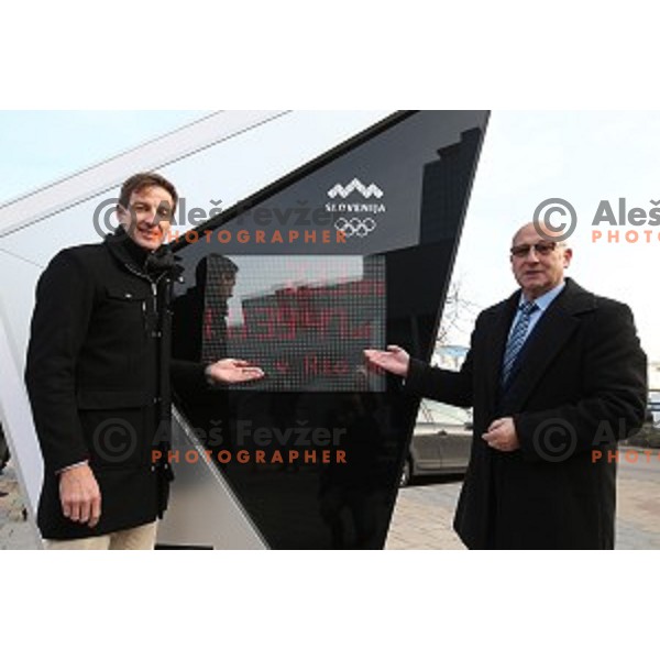 Official presentation of Watch counting time to start of 2016 Summer Olympic games in Rio de Janeiro erected in BTC City, Ljubljana, Slovenia on December 16, 2015