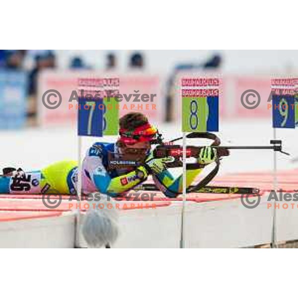 Miha Dovžan during BMW IBU World Cup Biathlon Men 10k Sprint at Pokljuka, Slovenia on December 17, 2015