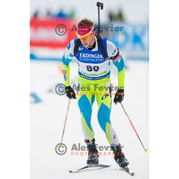 Lenart Oblak during BMW IBU World Cup Biathlon Men 10k Sprint at Pokljuka, Slovenia on December 17, 2015
