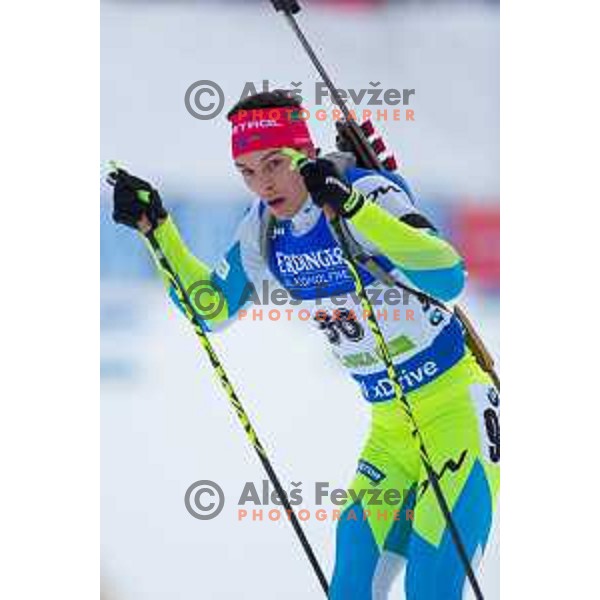 Rok Tršan during BMW IBU World Cup Biathlon Men 10k Sprint at Pokljuka, Slovenia on December 17, 2015