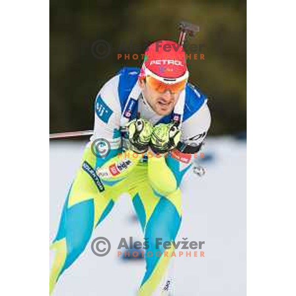 Jakov Fak during BMW IBU World Cup Biathlon Men 10k Sprint at Pokljuka, Slovenia on December 17, 2015